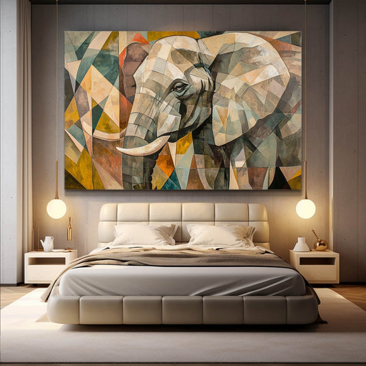 Elephant Geometric Art — abstract canvas print in orange tones, view 3