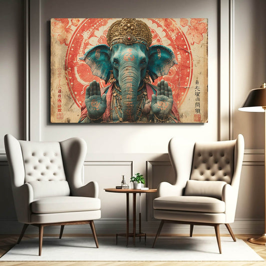 Elephant God Art — indian art canvas print in orange tones, view 3