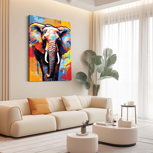 Elephant Graffiti Style Art — abstract canvas print in orange tones, view 3
