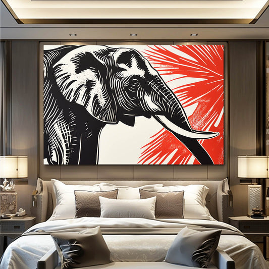 Elephant Graphic Wall Art — black and white canvas print in white tones, view 3