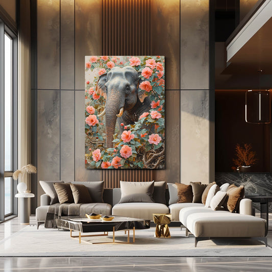 Elephant In Bloom Art — realism canvas print in brown tones, view 3