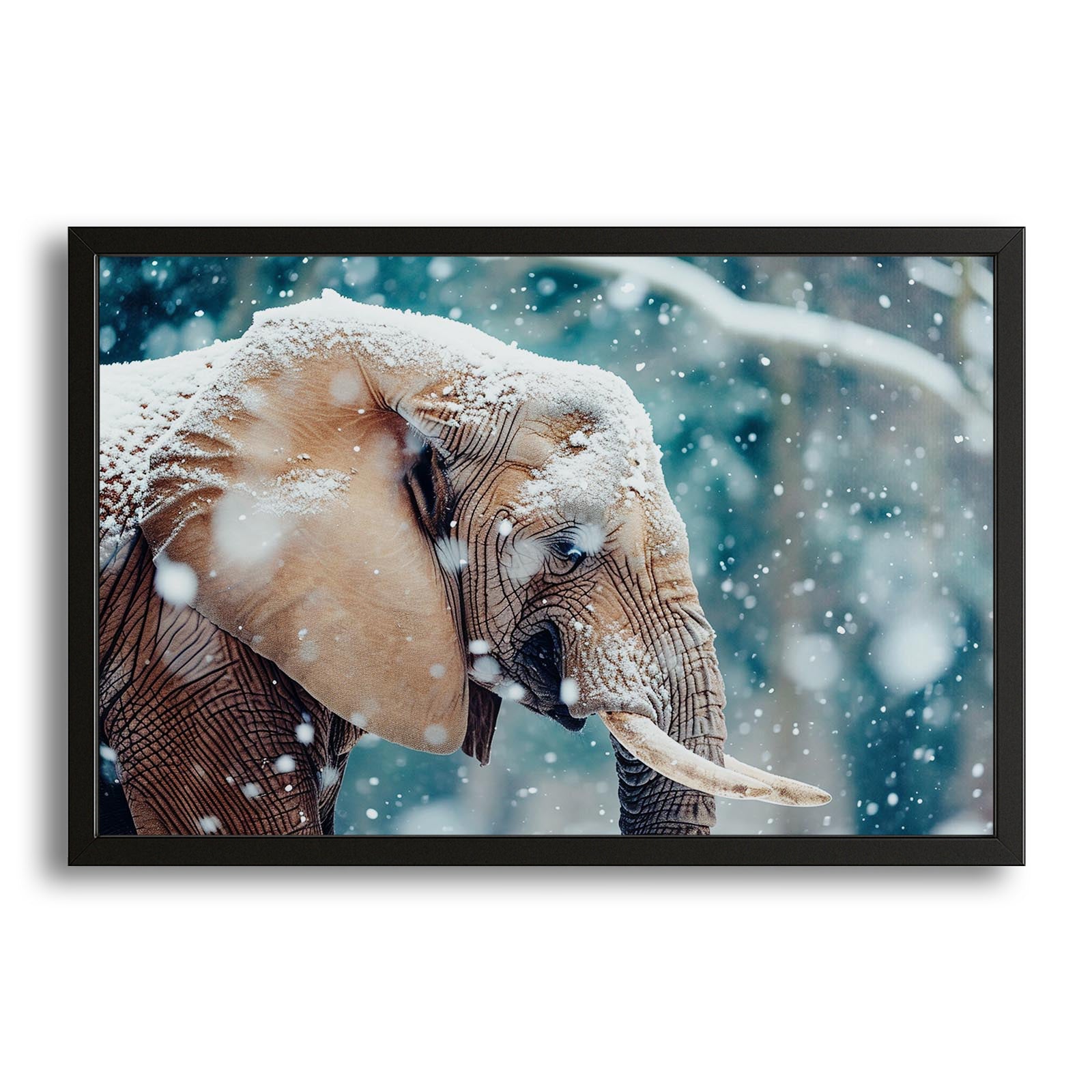 Elephant In Snowfall Art – canvas print on white background
