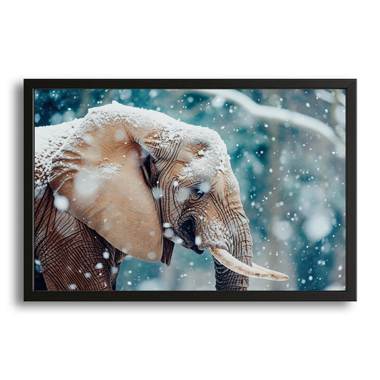 Elephant In Snowfall Art – canvas print on white background