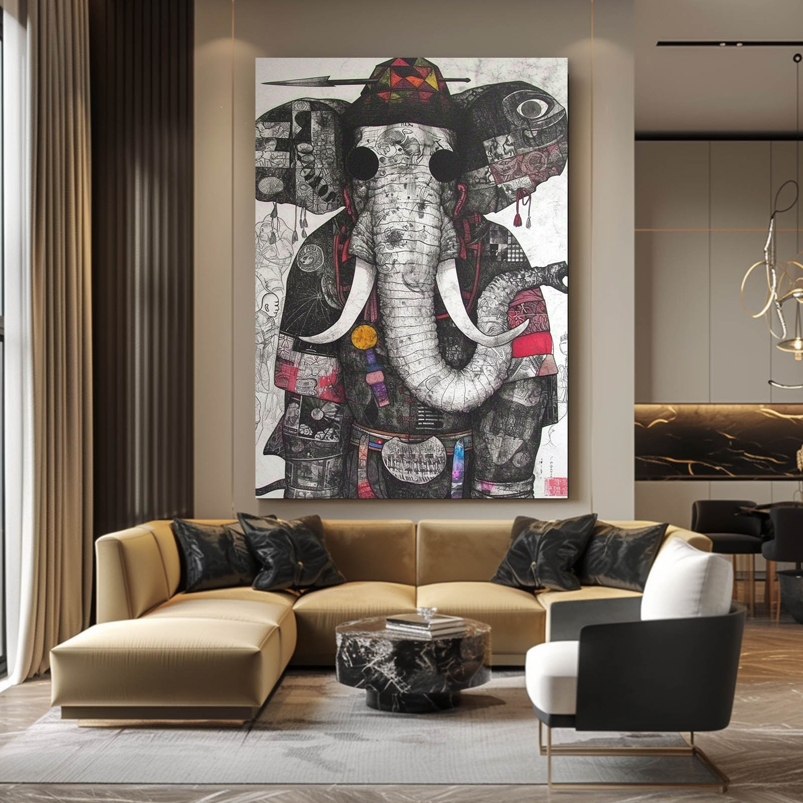 Elephant Line Art Collage