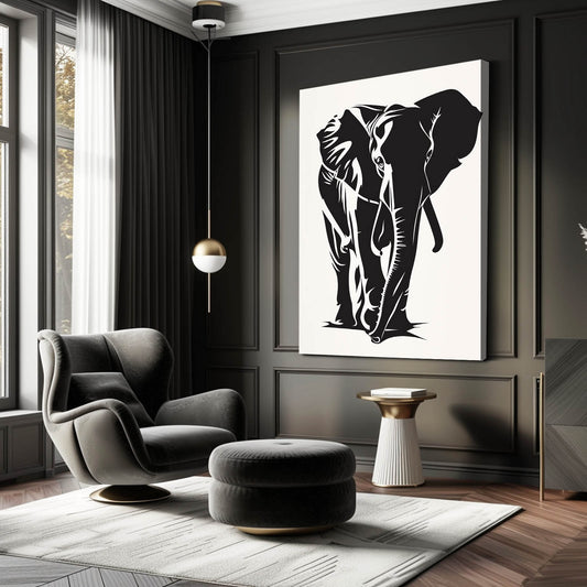 Elephant Made Art — line canvas print in white tones, view 3