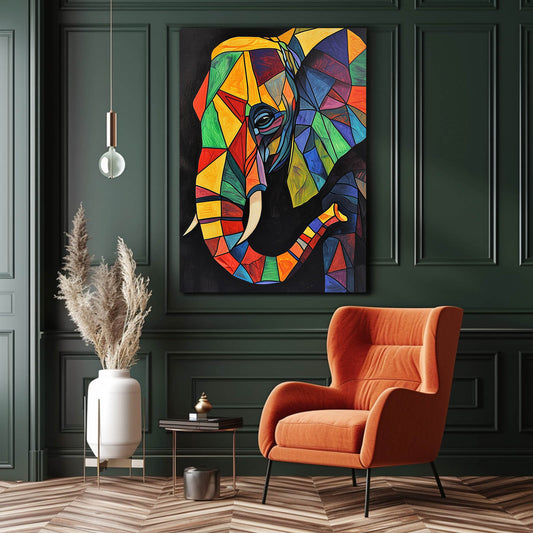 Elephant Mosaic Pop Art Style — mosaic canvas print in blue tones, view 3