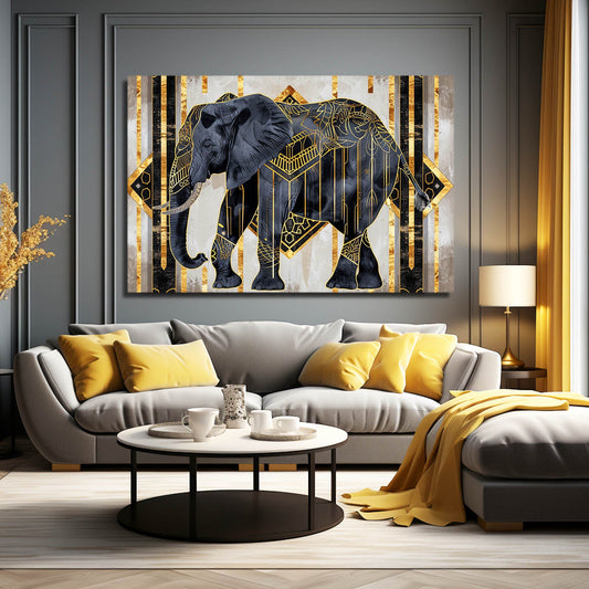 Elephant Mosaic Wall Art — art deco canvas print in brown tones, view 3