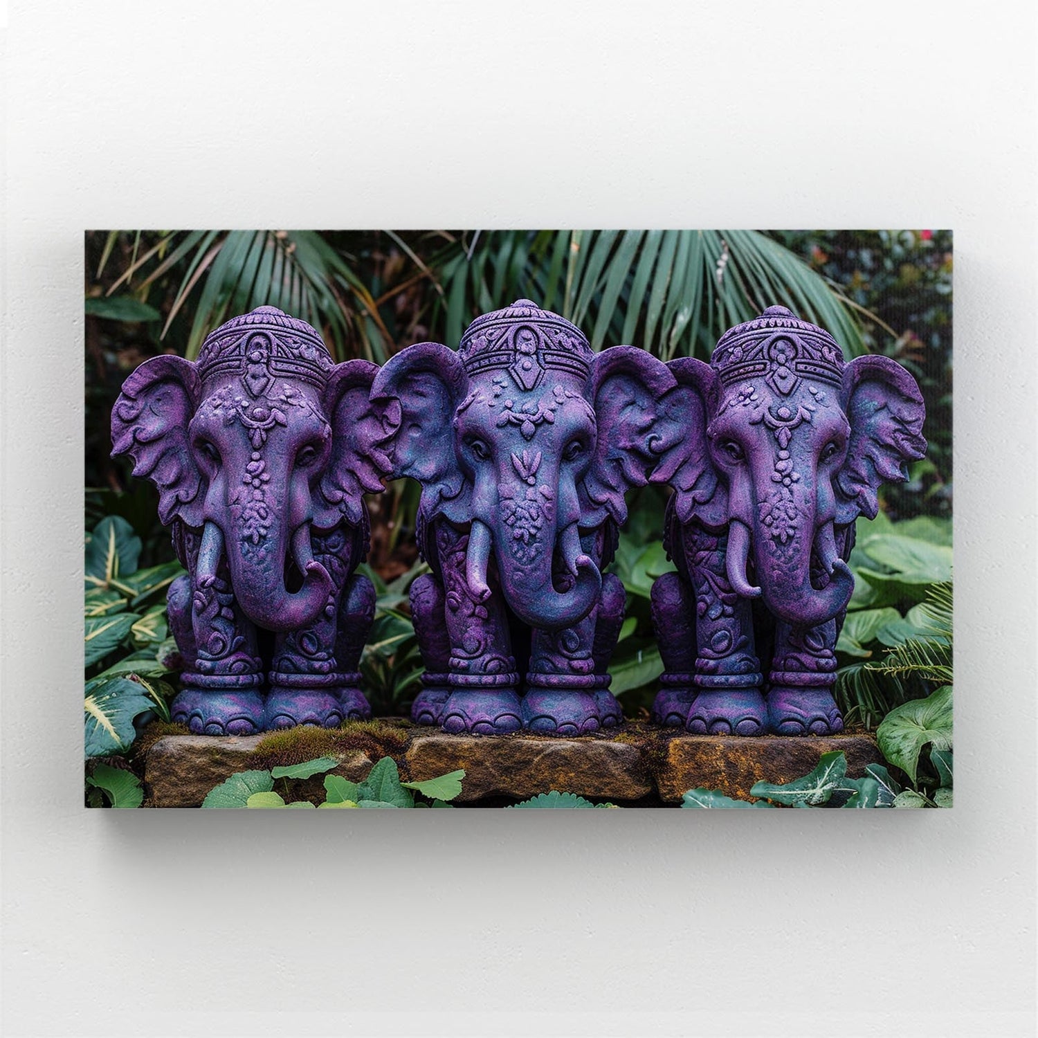 Elephant Sculpture Art — abstract canvas print in blue tones