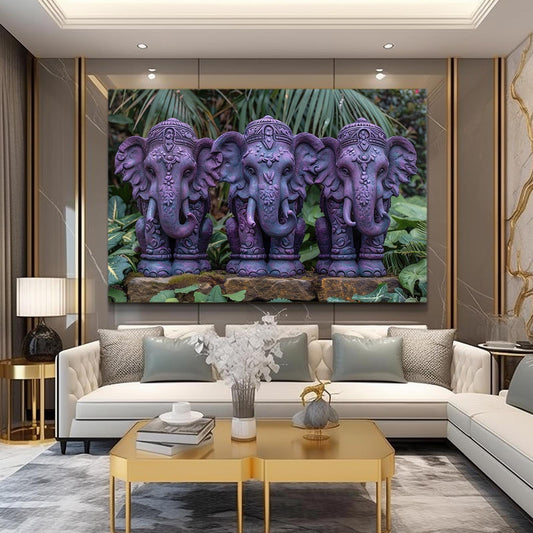 Elephant Sculpture Art — abstract canvas print in blue tones, view 3