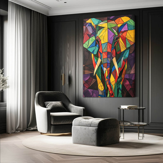 Elephant Vector Style Art — mosaic canvas print in red tones, view 3