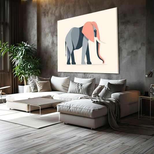 Elephant Vector Wall Art — abstract canvas print in white tones, view 3