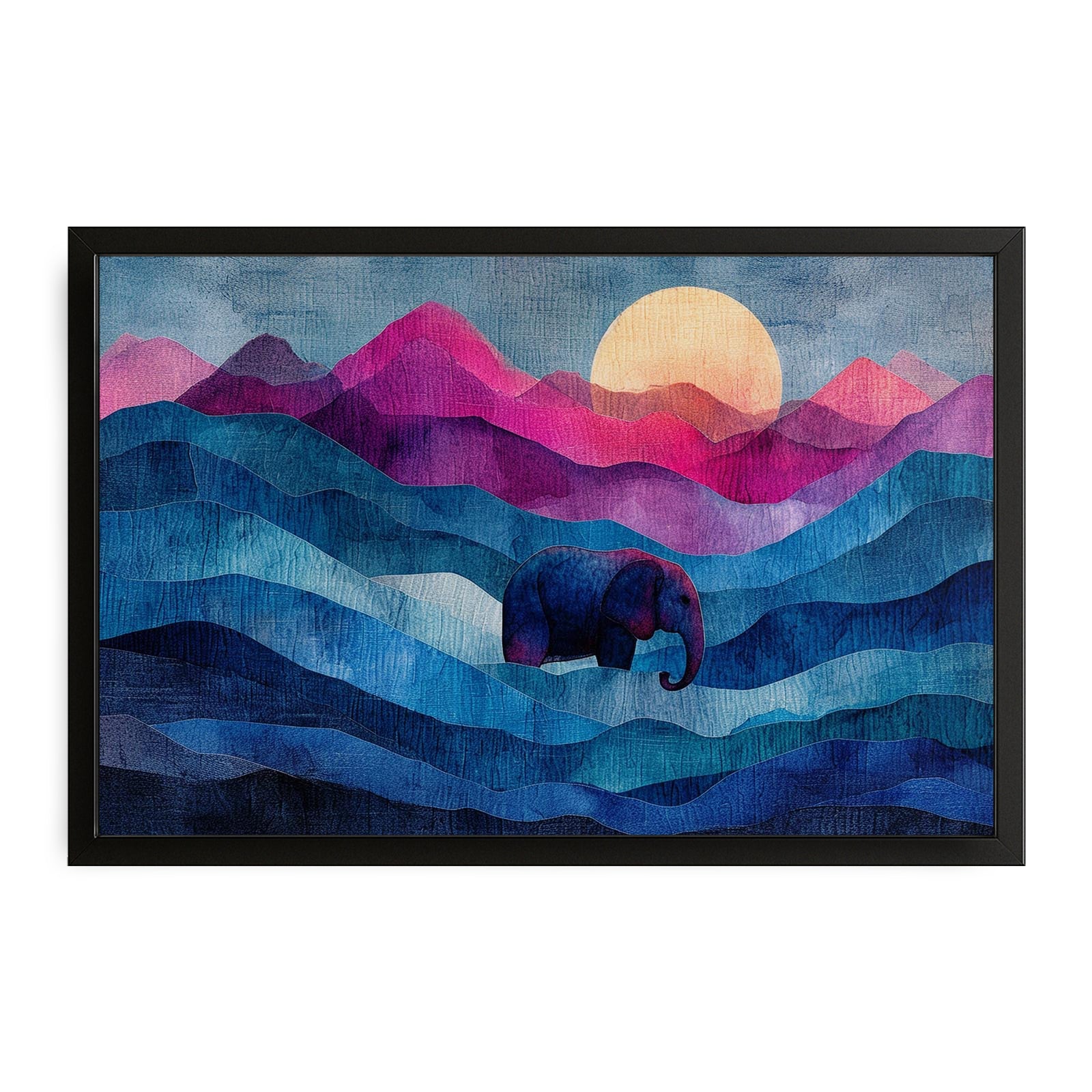 Elephant Watercolor Art — digital canvas print in blue tones, canvas print on white background