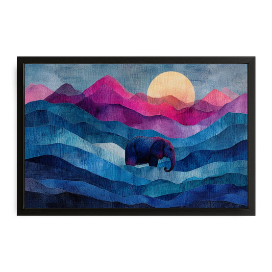 Elephant Watercolor Art — digital canvas print in blue tones, canvas print on white background