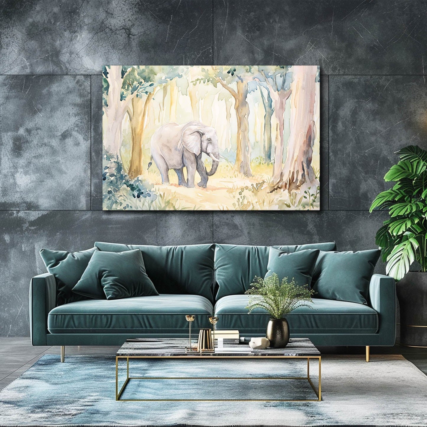 Elephant Watercolor Forest Art