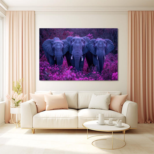 Elephants Wall Art — abstract canvas print in blue tones, view 3