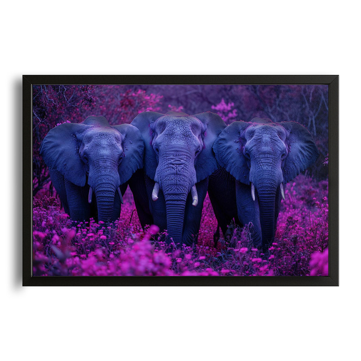 Elephants Wall Art — digital canvas print in blue tones, canvas print on white background