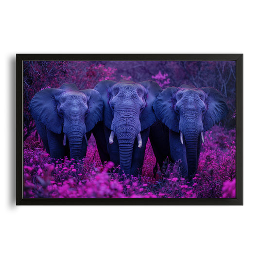 Elephants Wall Art — digital canvas print in blue tones, canvas print on white background