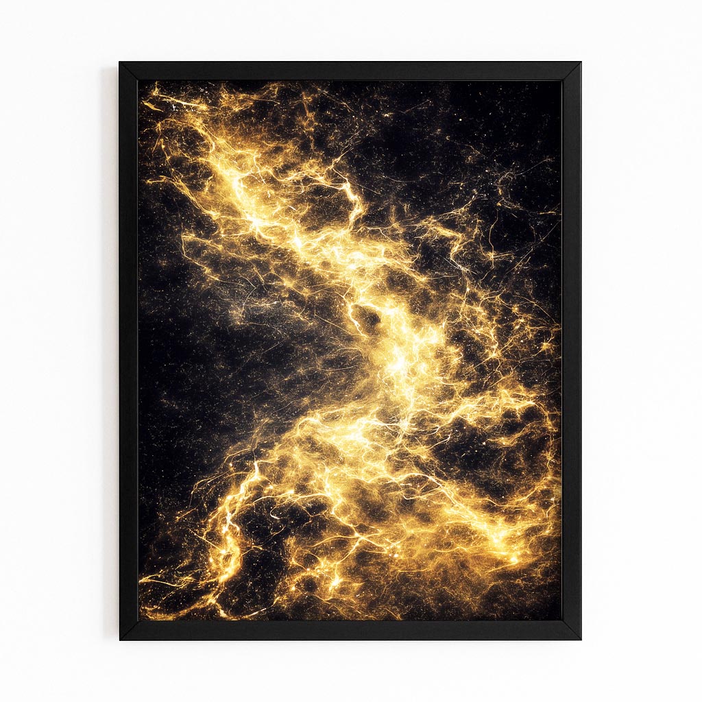 Ember Gold Nebula Canvas – with Premium Black frame on white background