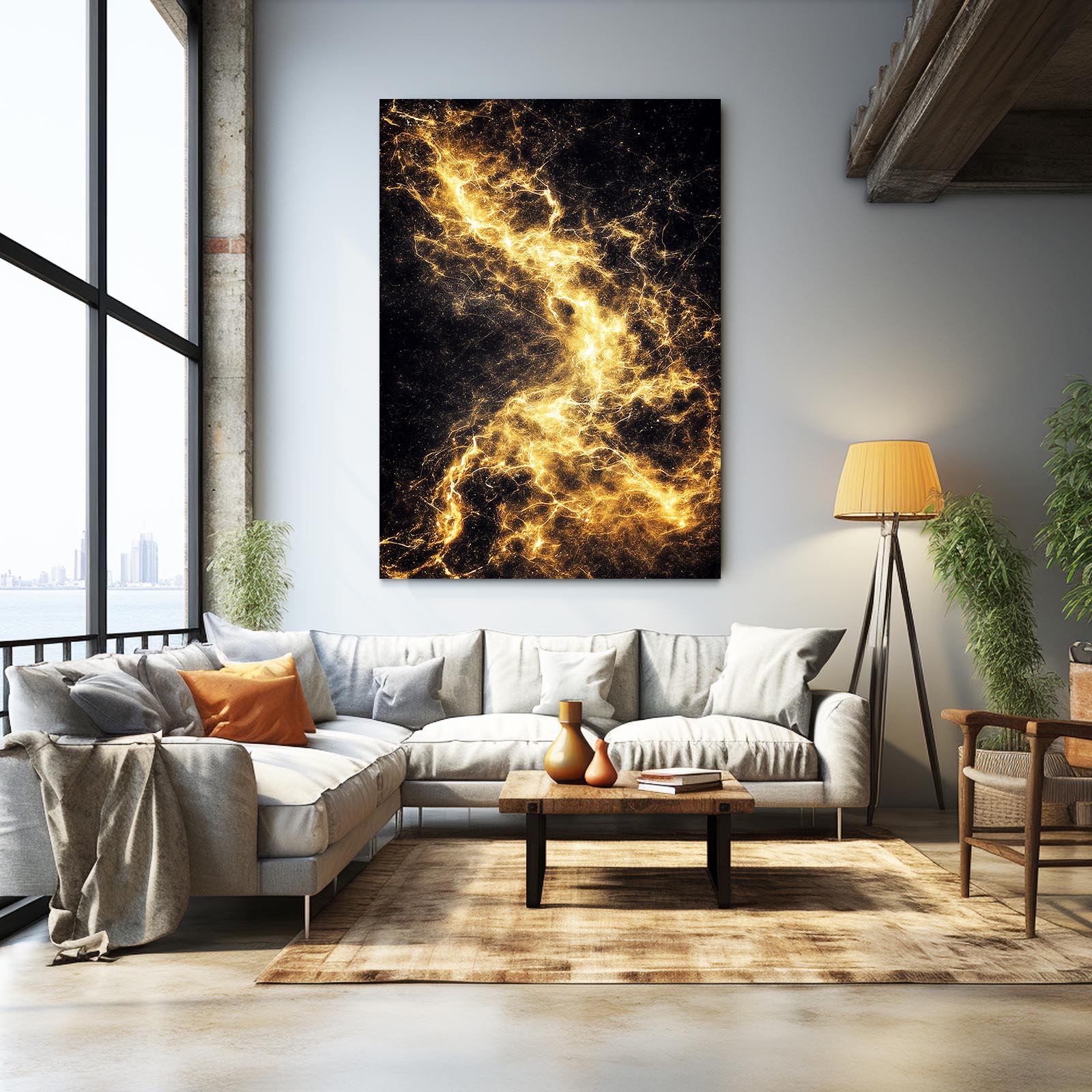 Ember Gold Nebula Canvas – styled in a furnished interior