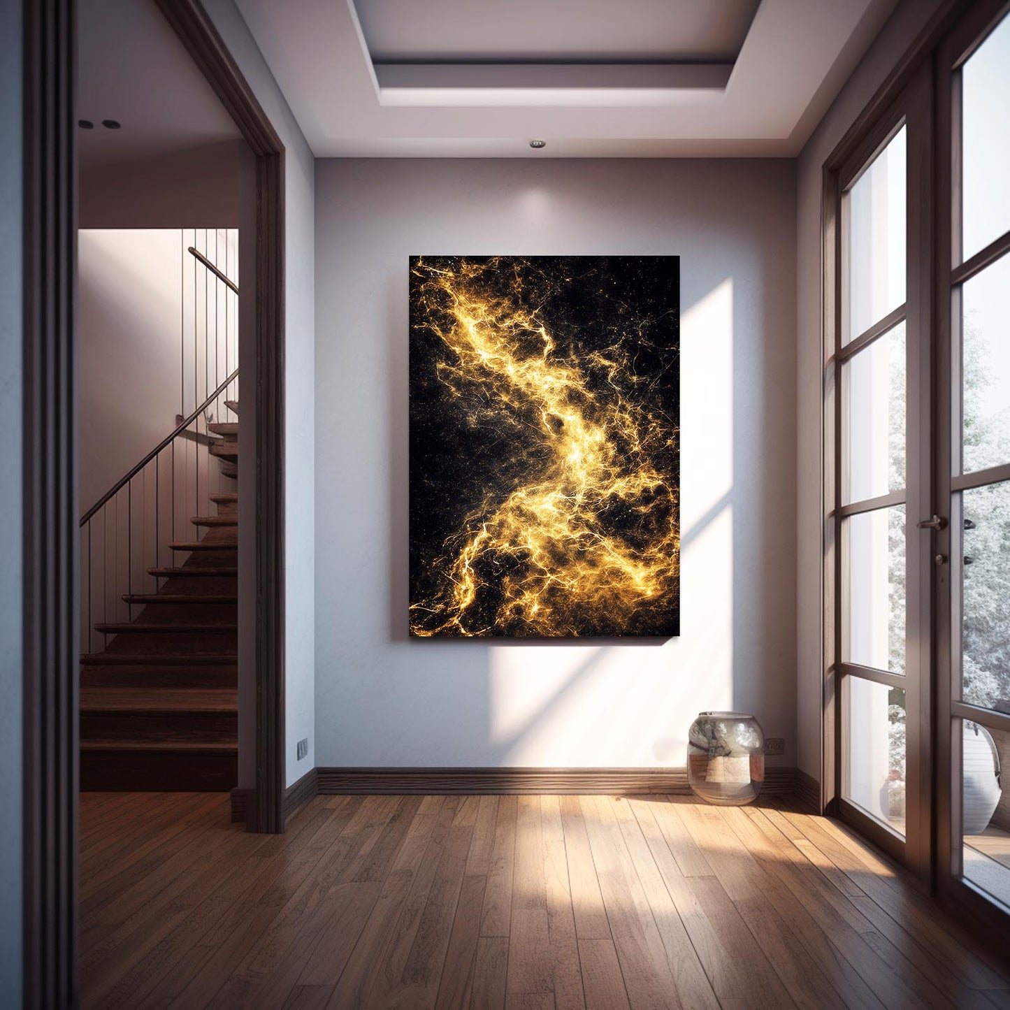 Ember Gold Nebula Canvas – styled in a furnished interior