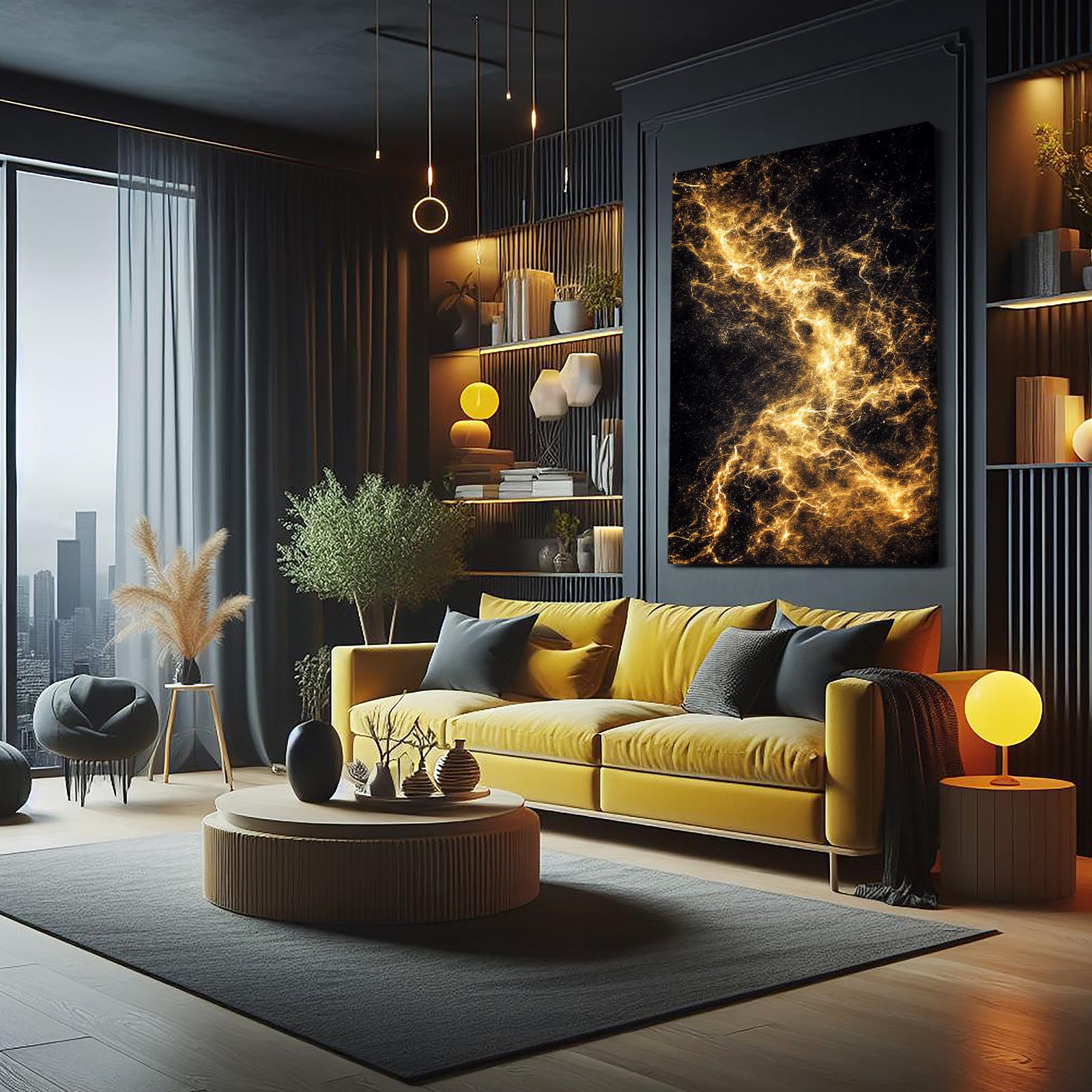 Ember Gold Nebula Canvas – styled in a furnished interior