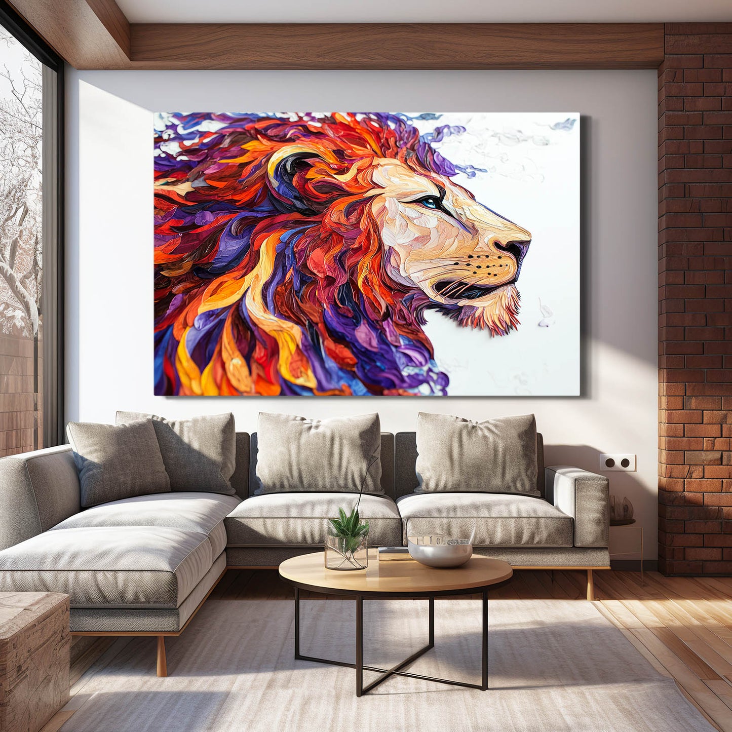 Ember Ink Profile Lion Canvas Art — contemporary canvas print, styled in a furnished interior