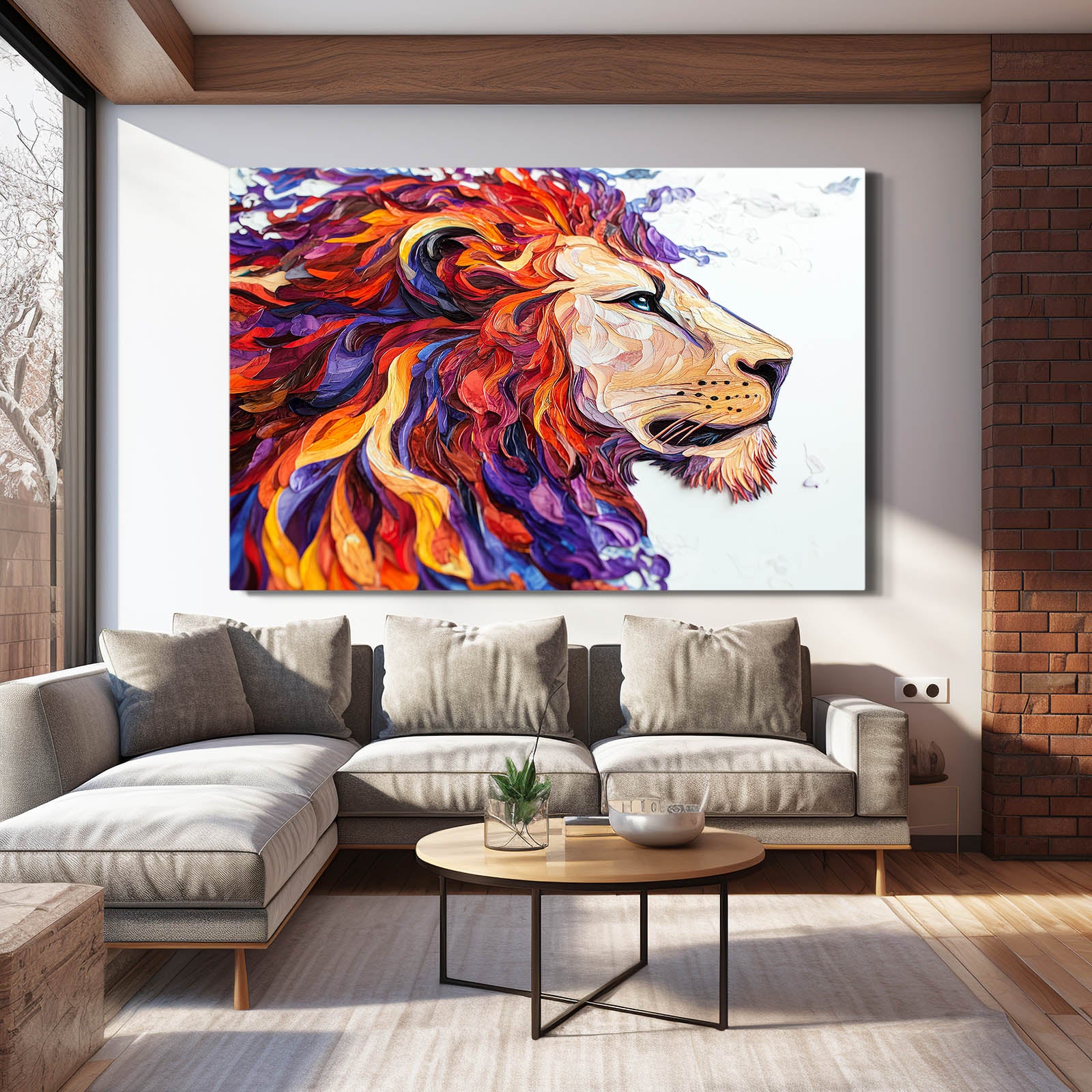 Ember Ink Profile Lion Canvas Art — contemporary canvas print, styled in a furnished interior