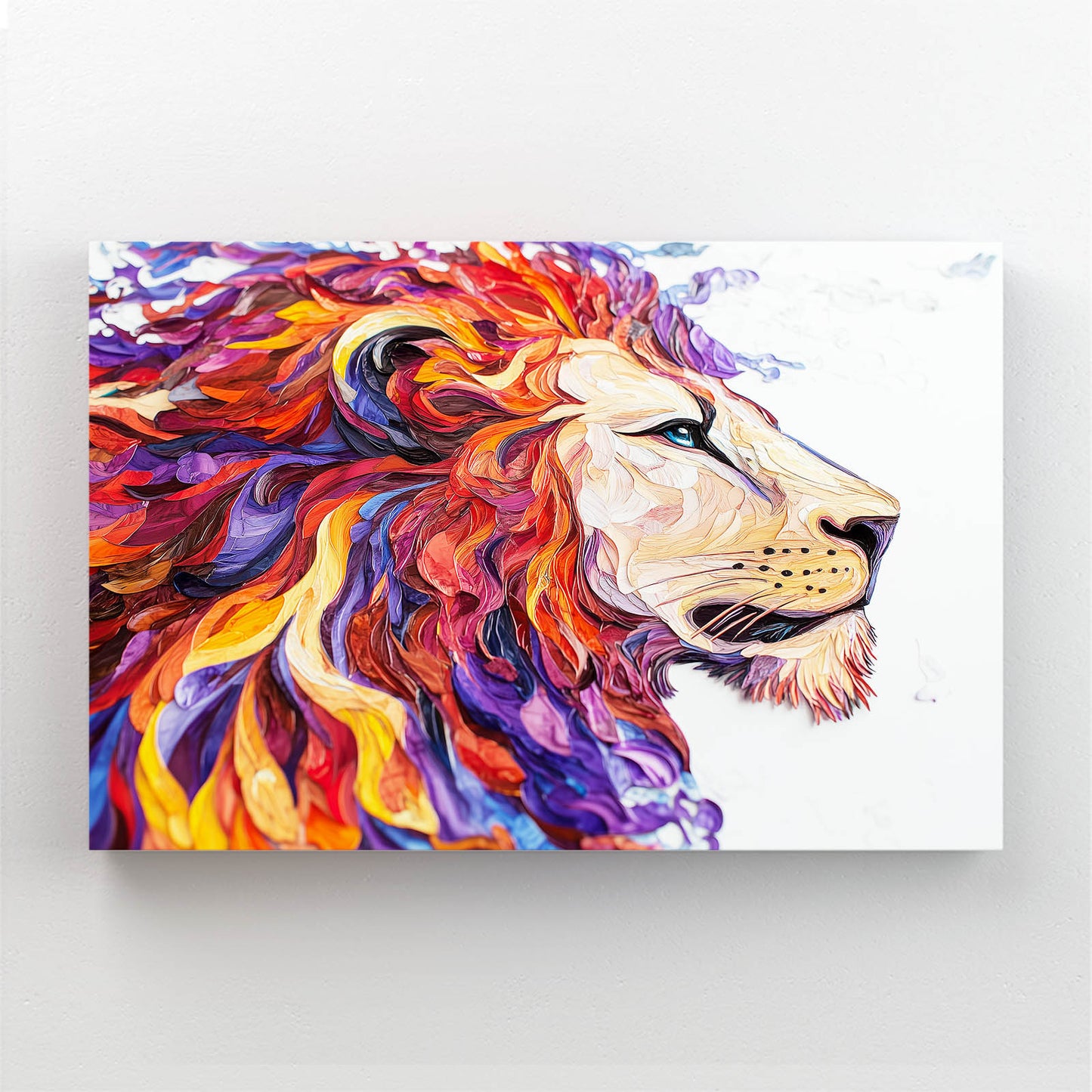 Ember Ink Profile Lion Canvas Art — contemporary canvas print, angled canvas view on white background