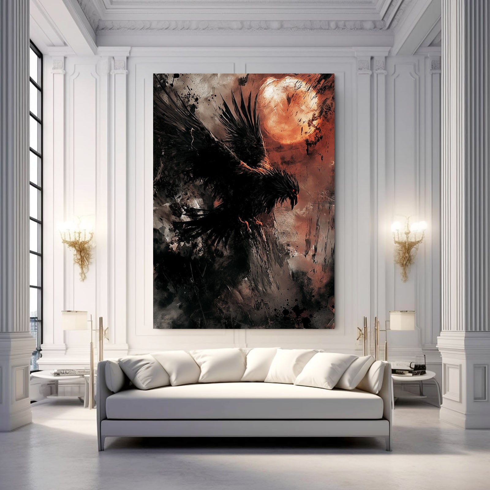 Ember Raven Storm Abstract Prints – styled in a furnished interior