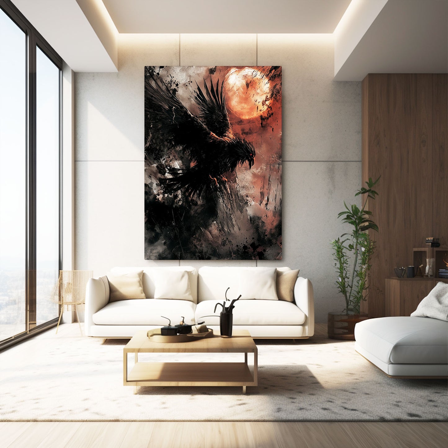 Ember Raven Storm Abstract Prints – styled in a furnished interior