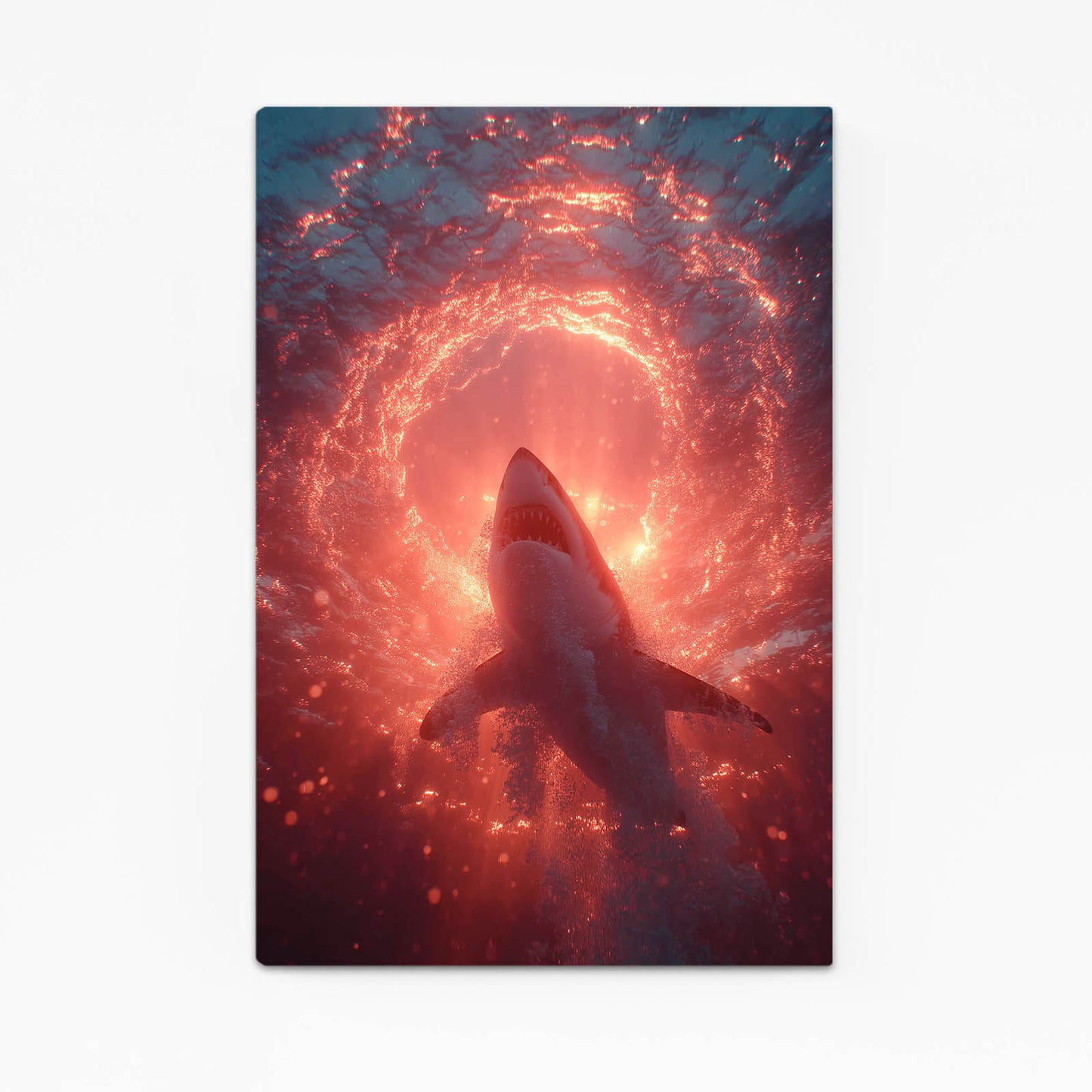 Ember Spiral Portal Shark Canvas Art – with Premium Black frame on white background
