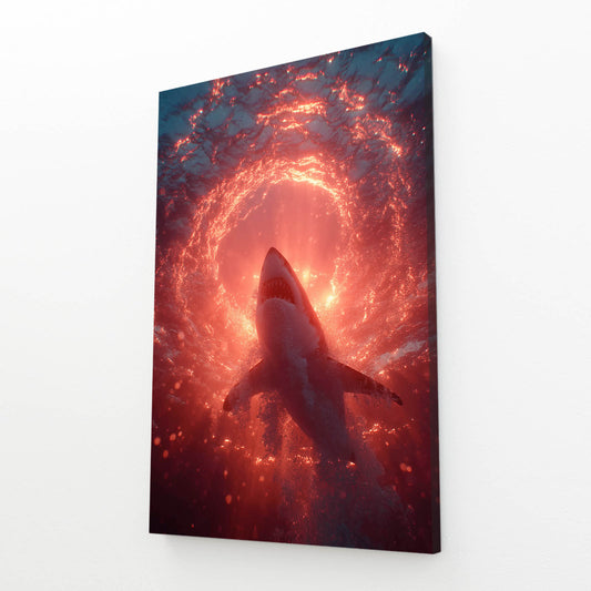 Ember Spiral Portal Shark Canvas Art – angled canvas view on white background