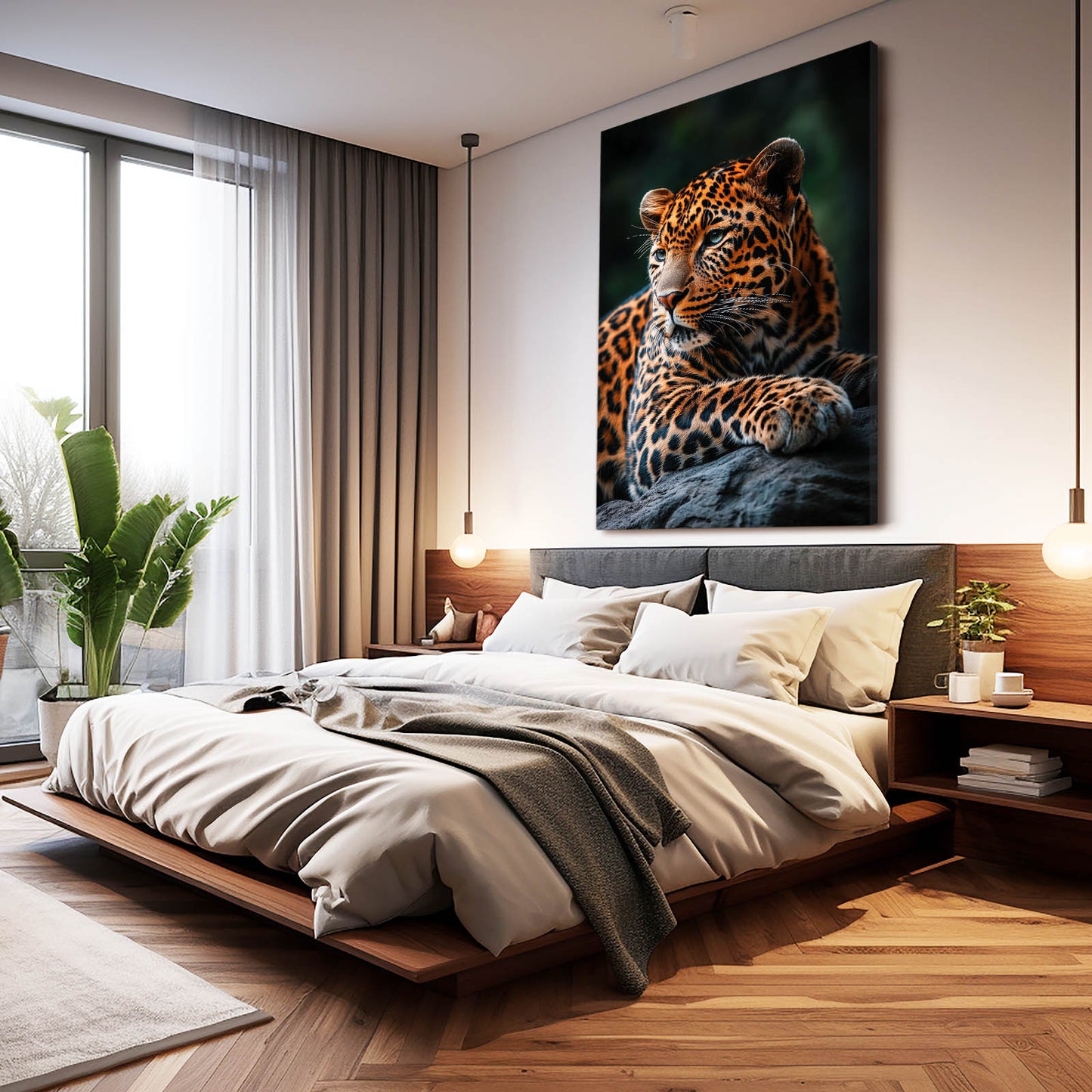 Emerald Foliage Rest Leopard Prints – styled in a furnished interior