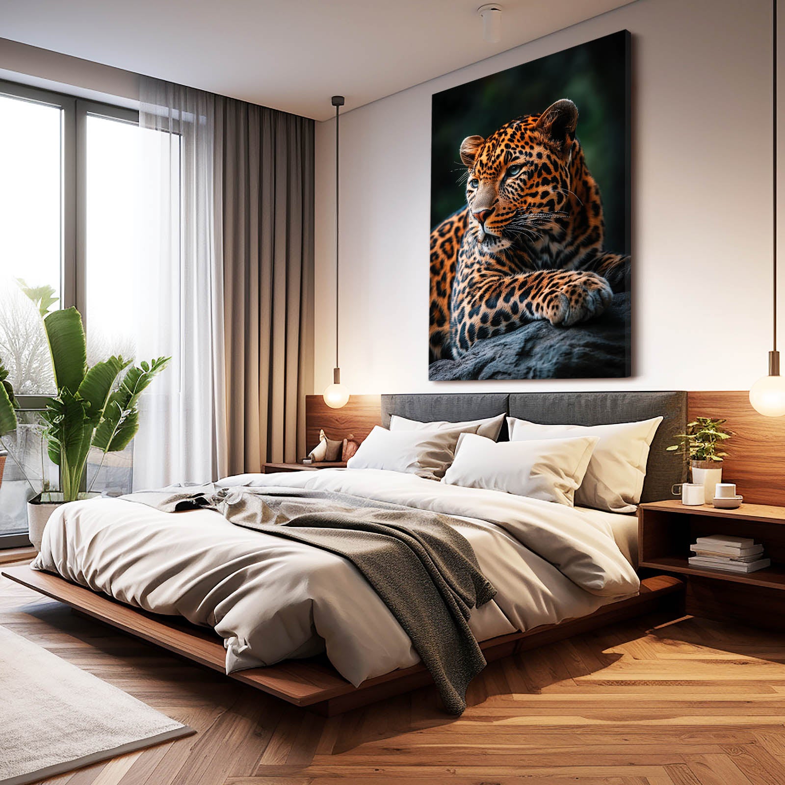Emerald Foliage Rest Leopard Prints – styled in a furnished interior