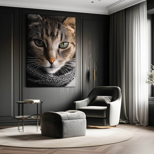 Emerald Gaze Cat Wall Art — photography canvas print in brown tones, view 3
