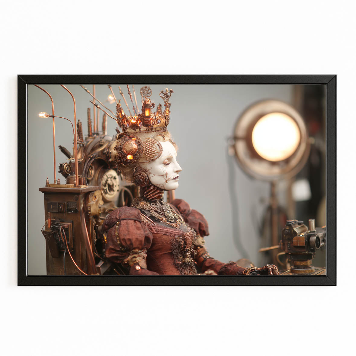 Empress Throne Figure Steampunk Canvas – with Premium Black frame on white background