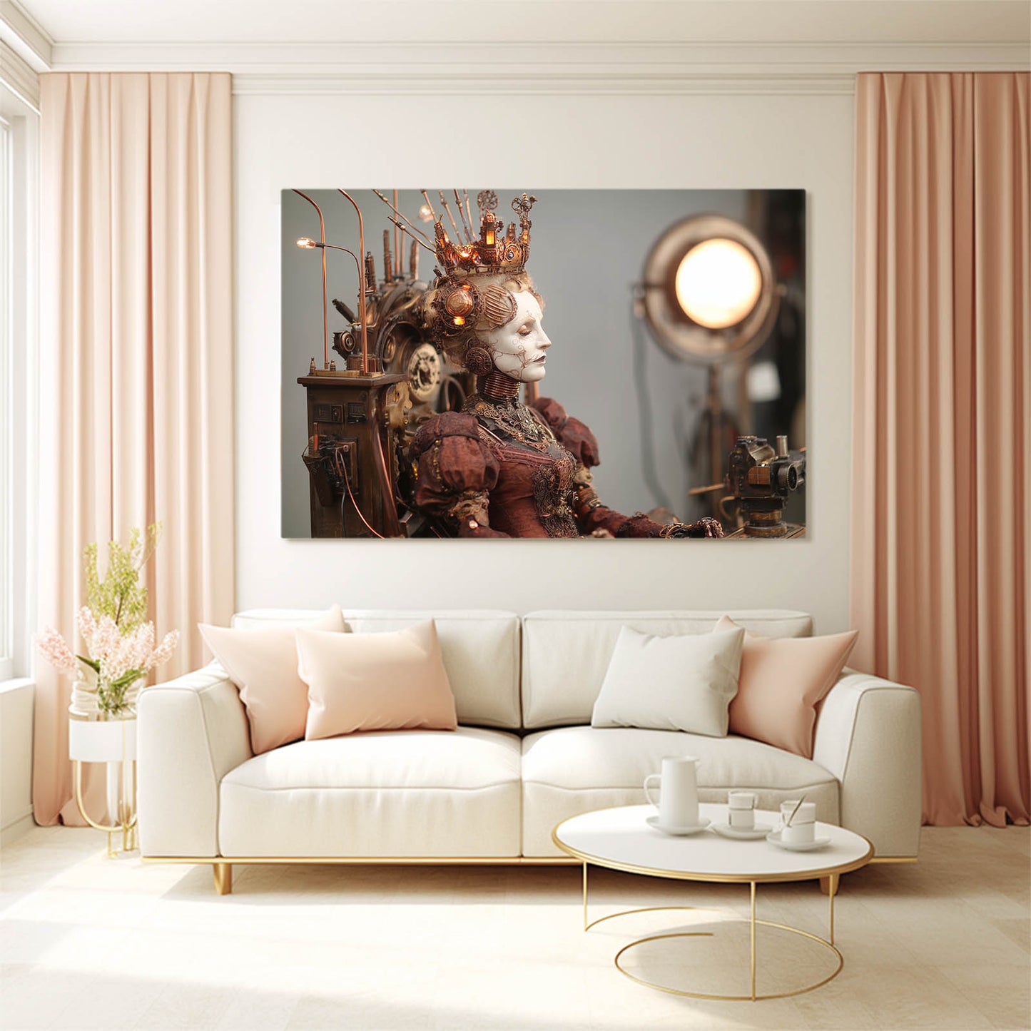 Empress Throne Figure Steampunk Canvas – styled in a furnished interior