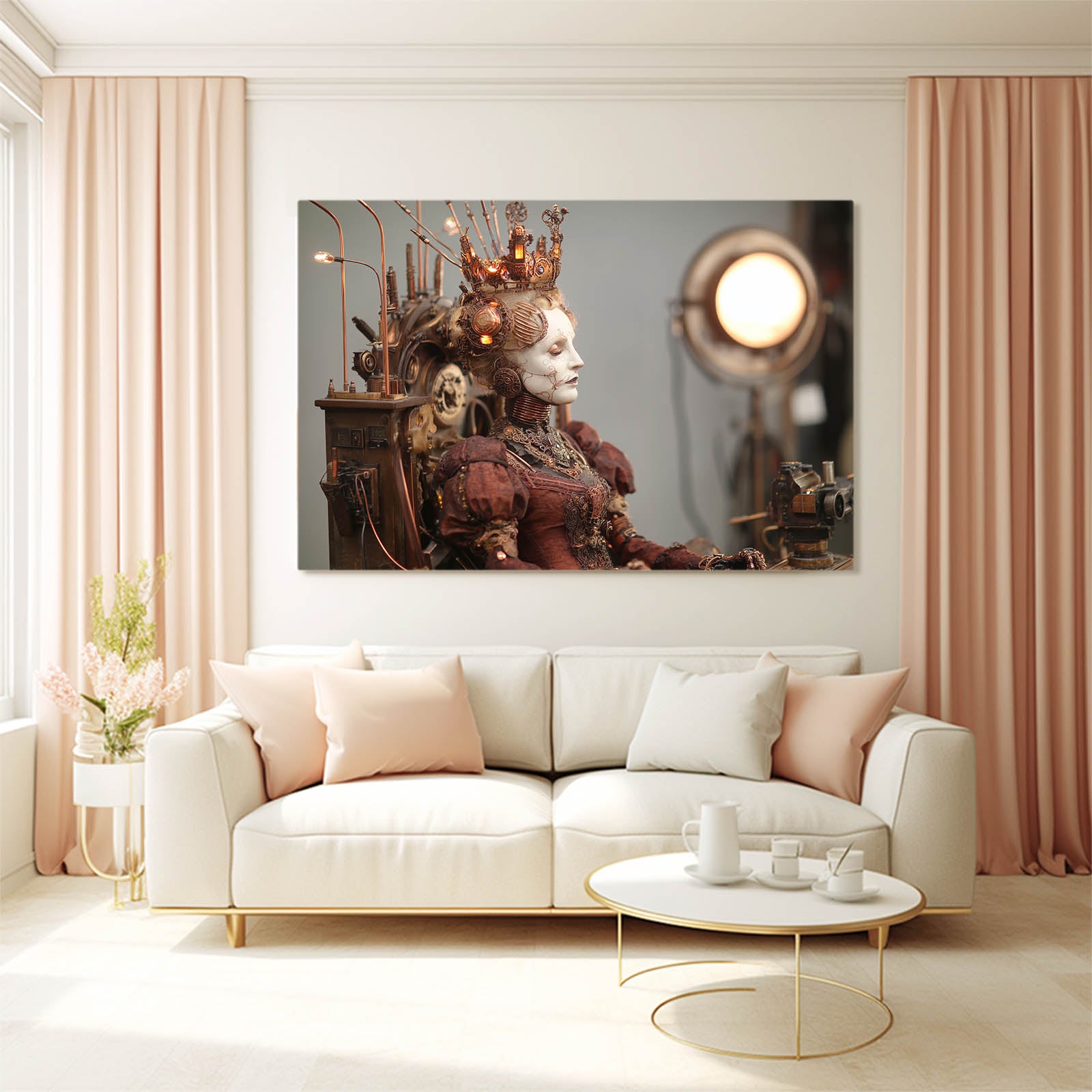 Empress Throne Figure Steampunk Canvas – styled in a furnished interior