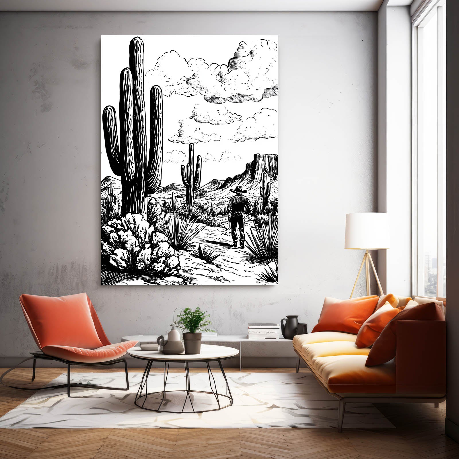 Engraved Desert Trail Cactus Wall Decor – styled in a furnished interior