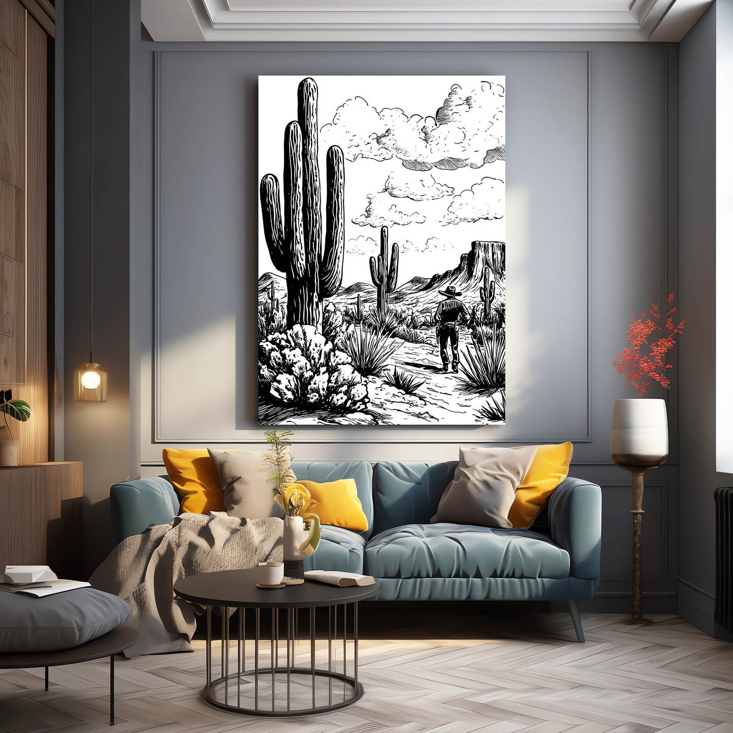 Engraved Desert Trail Cactus Wall Decor – styled in a furnished interior