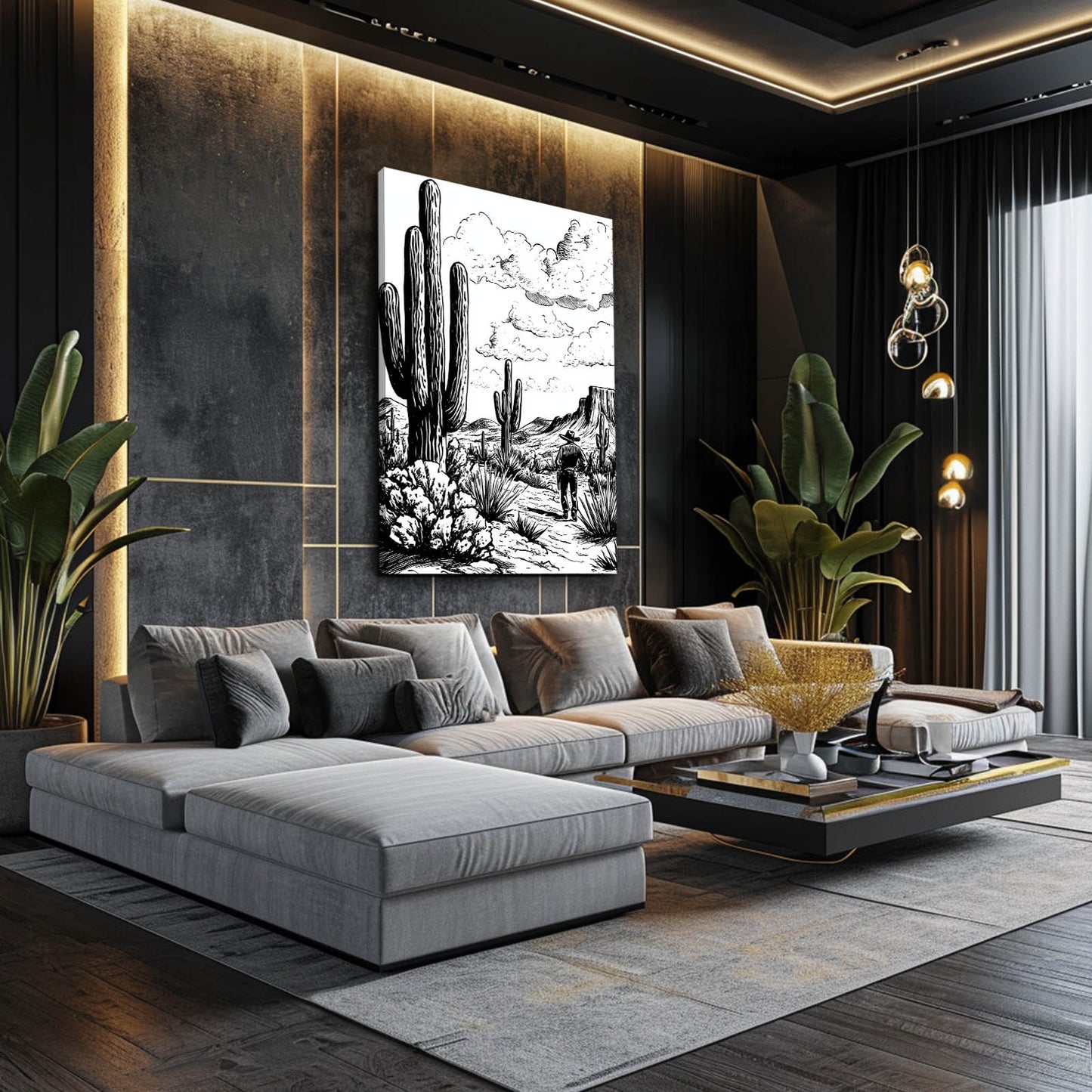 Engraved Desert Trail Cactus Wall Decor – styled in a furnished interior