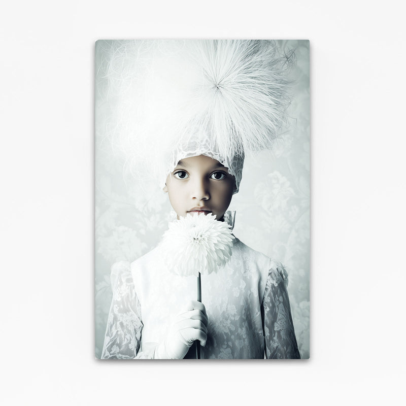 Ethereal Portrait Print Photography – child in white with a delicate feather headdress