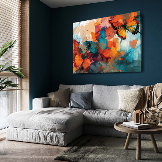 Expressionist Butterfly Wall Art — abstract canvas print in orange tones, view 3