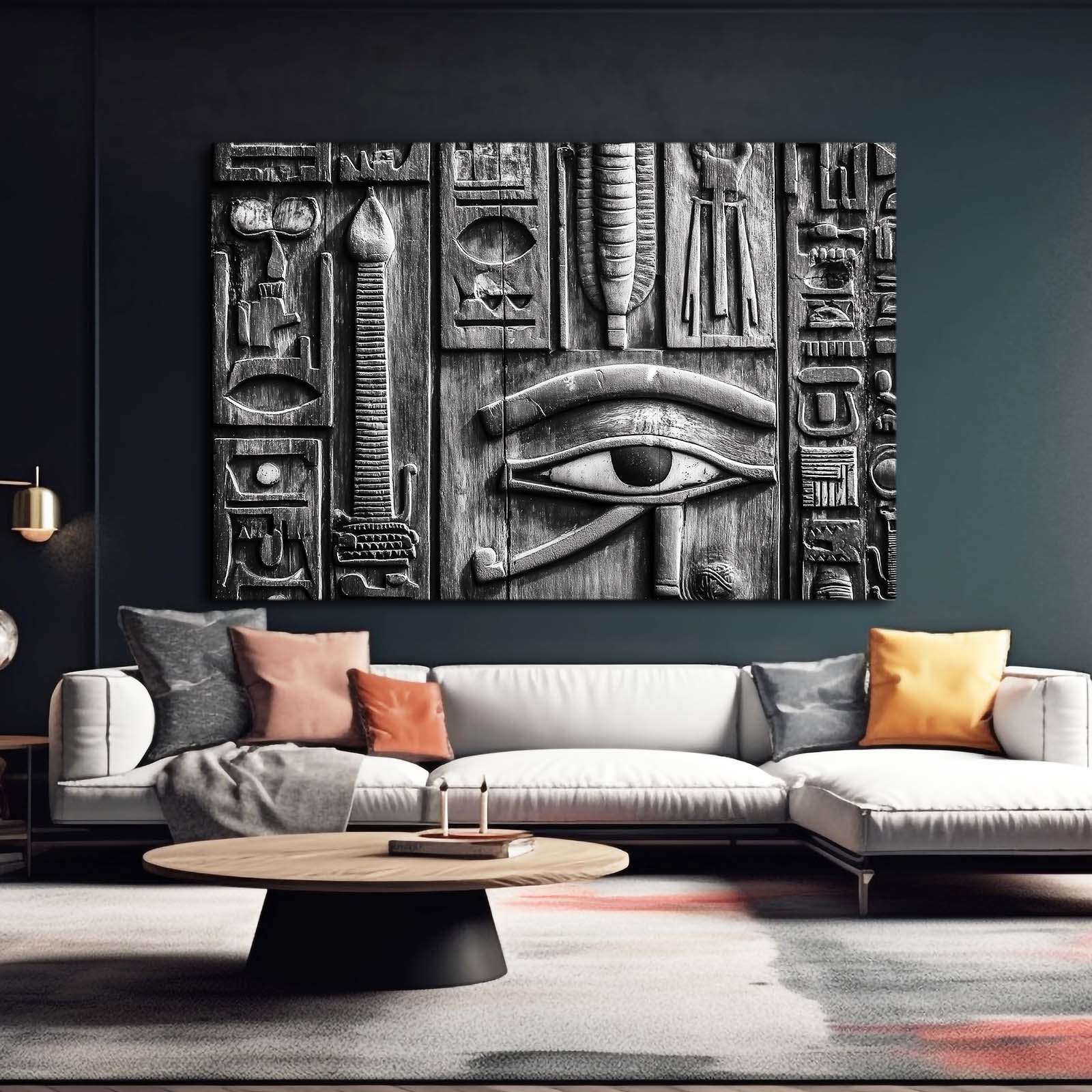 Eye Of Horus Grid Egyptian Canvas Art – styled in a furnished interior