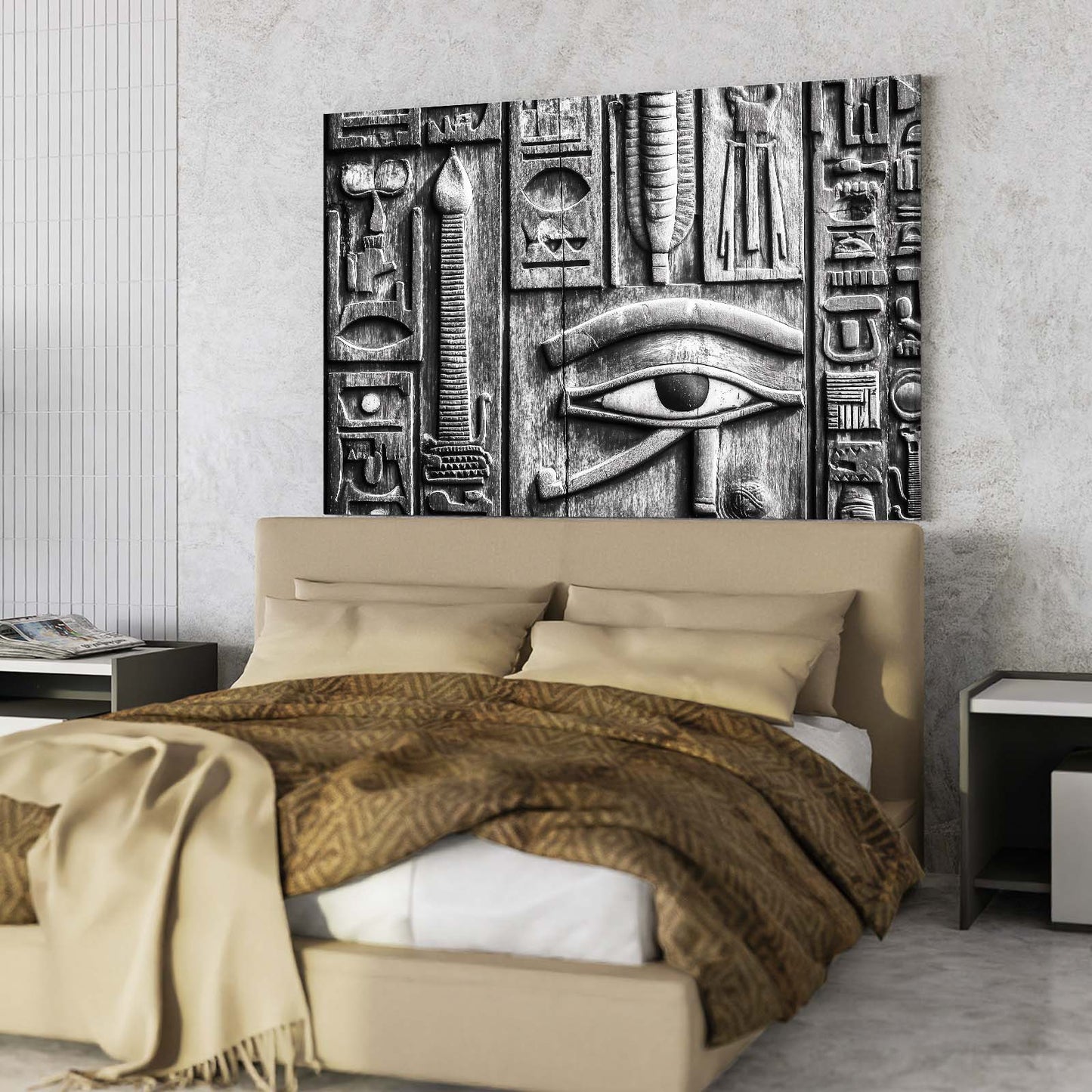 Eye Of Horus Grid Egyptian Canvas Art – styled in a furnished interior