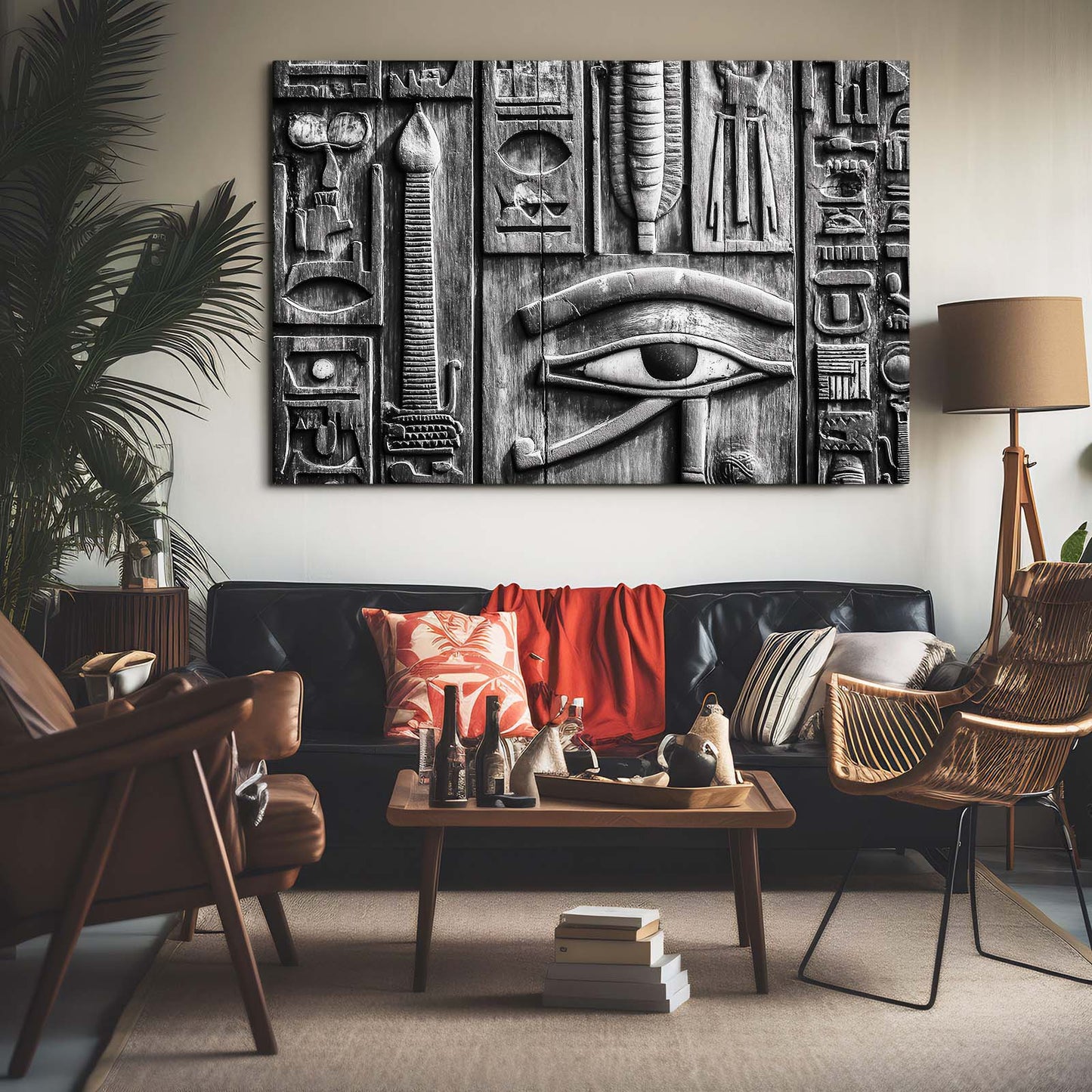 Eye Of Horus Grid Egyptian Canvas Art – styled in a furnished interior