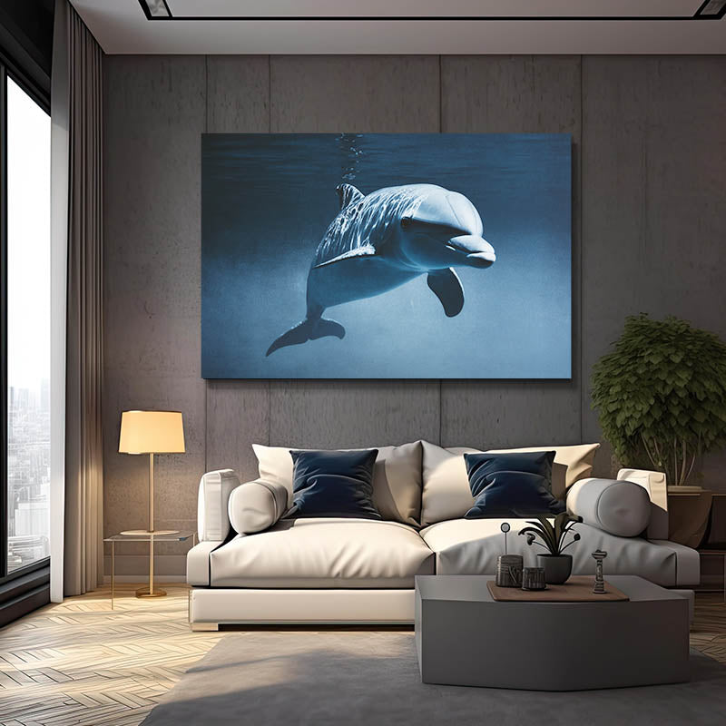 Eye to Eye Dolphin Canvas – styled in a furnished interior