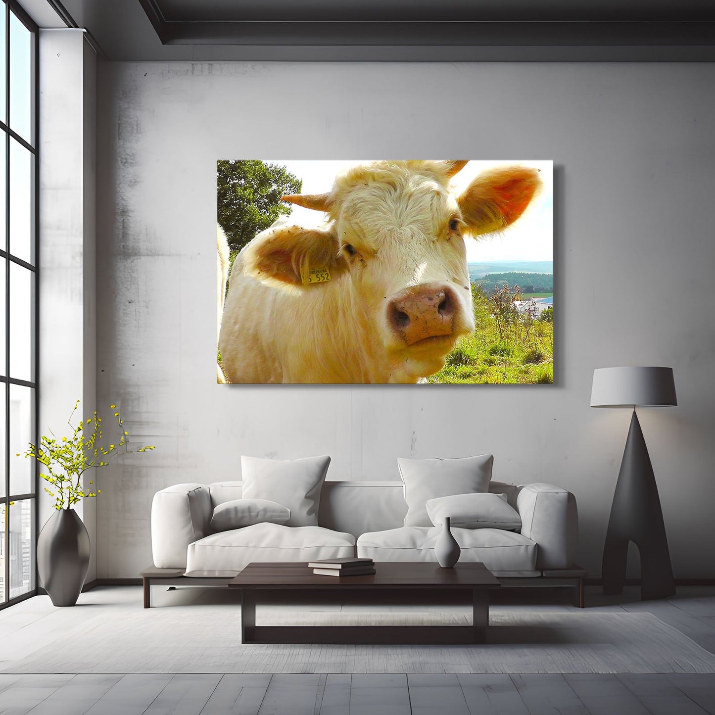 Face Cow Canvas Art – angled canvas view on white background