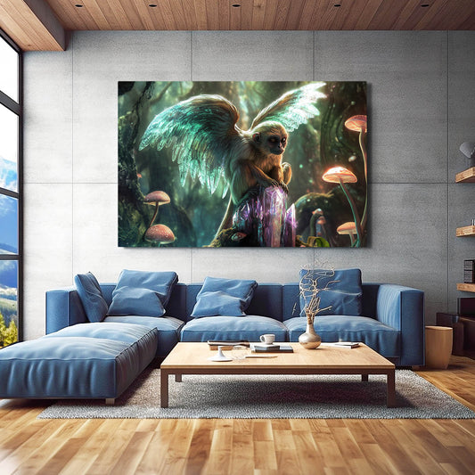 Fairy Wing Mushroom Monkey Prints – styled in a furnished interior