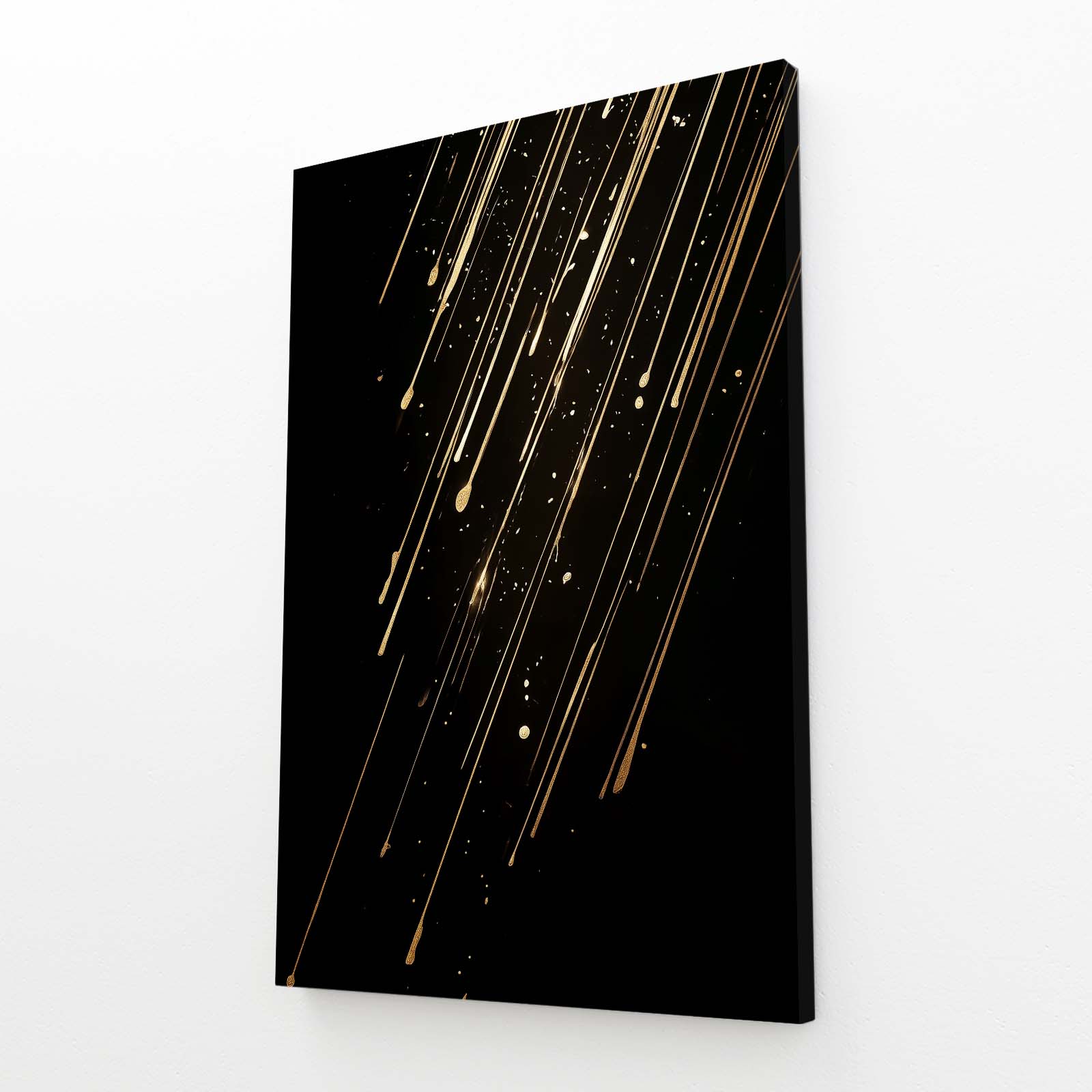 Falling Gold Streaks Prints – angled canvas view on white background